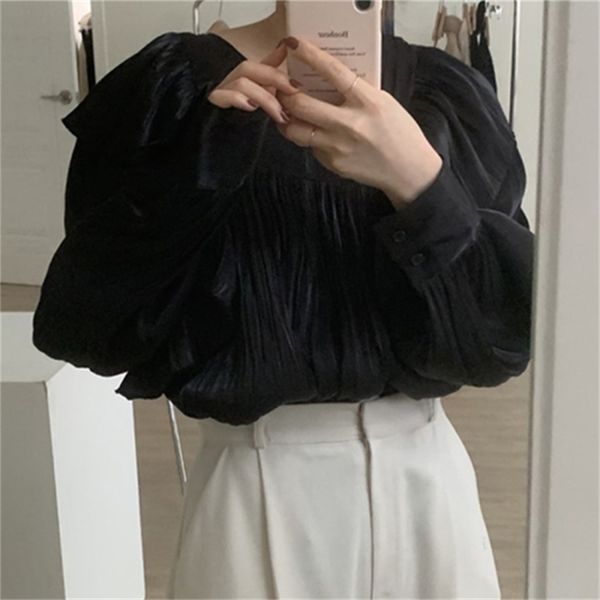 2021 new spring gentle temperament round neck folds ruffle stitching gloss puff sleeve shirt women is6k, White
2021 new spring gentle temperament round neck folds ruffle stitching gloss puff sleeve shirt women is6k, White