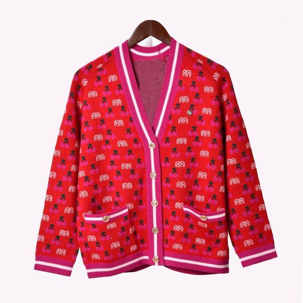 2020 spring women's sweet v-neck knitted coat 47% wool cherry sweater cardigans1, White
2020 spring women's sweet v-neck knitted coat 47% wool cherry sweater cardigans1, White