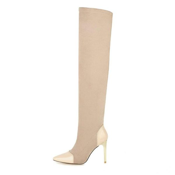 autumn and winter europe and the united states thin pointed toe super high stiletto color matching knee stretch boots34-48, Black
autumn and winter europe and the united states thin pointed toe super high stiletto color matching knee stretch boots34-48, Black