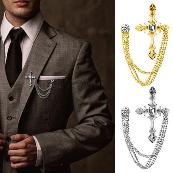 men trendy rhinestone cross chain brooch lapel pin shirt suit wedding accessory, Gray
men trendy rhinestone cross chain brooch lapel pin shirt suit wedding accessory, Gray