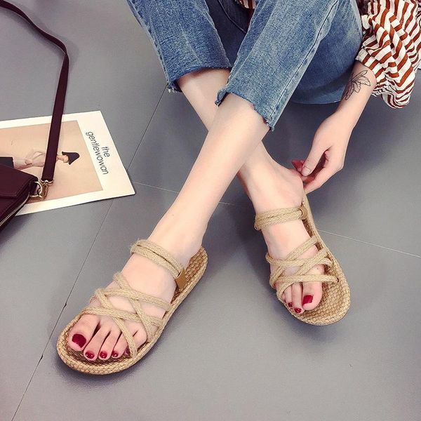 two wearing sandals and slippers female xia flat bottom wild straw sandals rope beach shoes cross strap slippers1, Black
two wearing sandals and slippers female xia flat bottom wild straw sandals rope beach shoes cross strap slippers1, Black