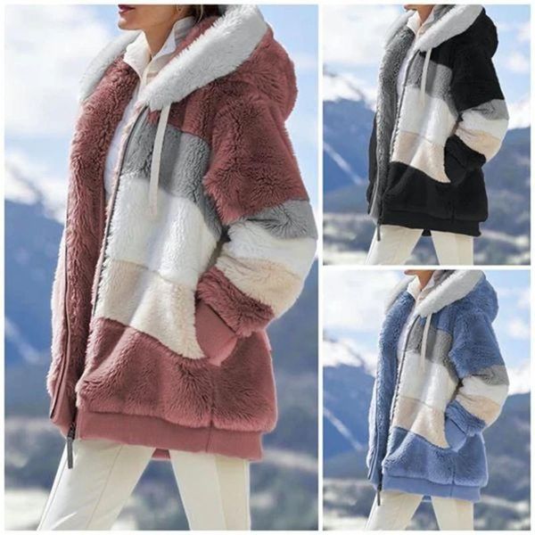 winter women jacket fashion plush patchwork zipper pocket hooded jacket retro loose long sleeve plus size coat fast deliver, Black
winter women jacket fashion plush patchwork zipper pocket hooded jacket retro loose long sleeve plus size coat fast deliver, Black