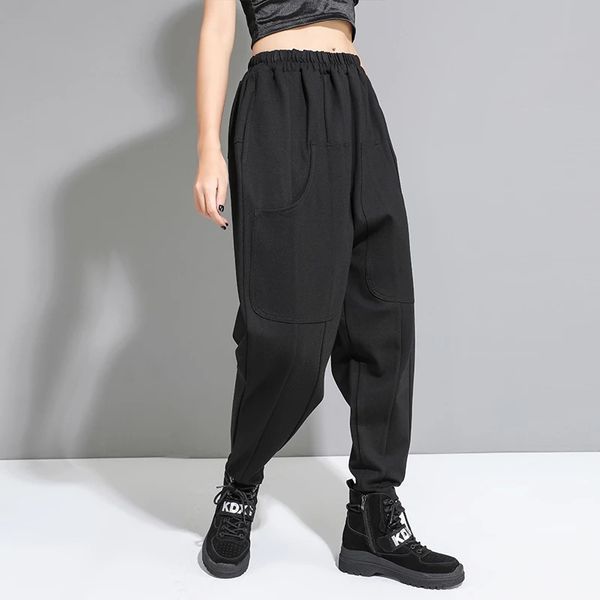 high elastic waist black pocket trousers new loose fit harem pants women fashion tide all-match spring autumn 2021, Black;white
high elastic waist black pocket trousers new loose fit harem pants women fashion tide all-match spring autumn 2021, Black;white