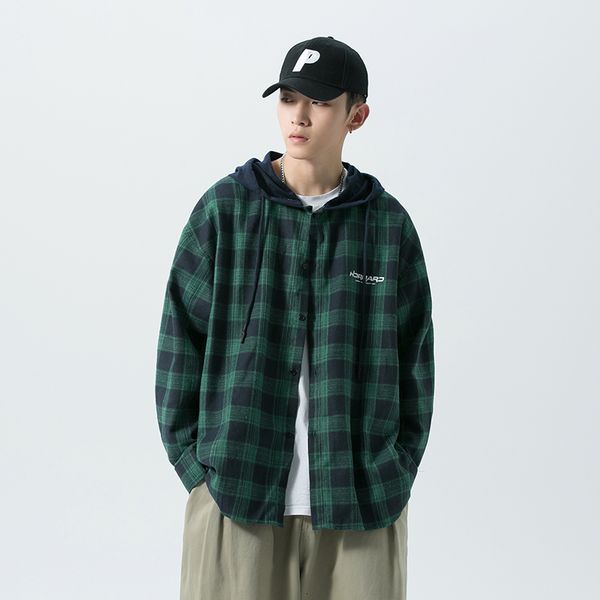 2021 new hip hop streetwear casual plaid shirt men's long sleeve with hooded punk shirts umvv, White;black
2021 new hip hop streetwear casual plaid shirt men's long sleeve with hooded punk shirts umvv, White;black
