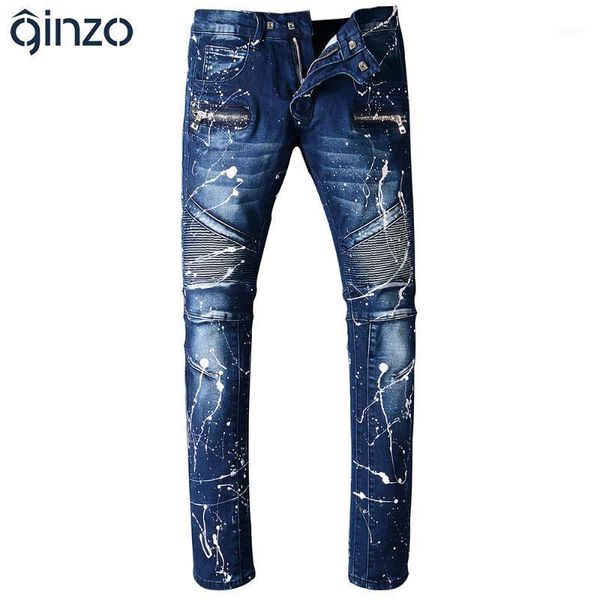 men's painted biker jeans for moto male pleated slim stretch denim pants long trousers1, Blue
men's painted biker jeans for moto male pleated slim stretch denim pants long trousers1, Blue