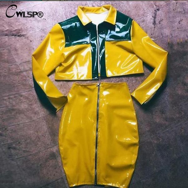 cwlsp women yellow pu shinny 2 piece set women jacket& skirt suits bodycon zipper tracksuits survetement femme hiver qz23581, White
cwlsp women yellow pu shinny 2 piece set women jacket& skirt suits bodycon zipper tracksuits survetement femme hiver qz23581, White