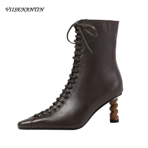niche retro style strange heels short boots women pointed toe stiletto lace-up fashion boots temperament high heel ankle, Black
niche retro style strange heels short boots women pointed toe stiletto lace-up fashion boots temperament high heel ankle, Black