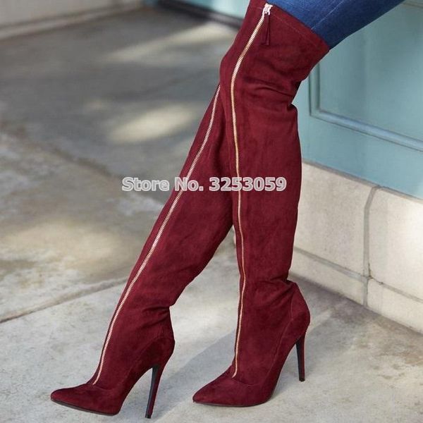 almudena wine red suede tall boots burgundy pointed toe zipper metal decoration dress boots thigh high banquet shoes, Black
almudena wine red suede tall boots burgundy pointed toe zipper metal decoration dress boots thigh high banquet shoes, Black