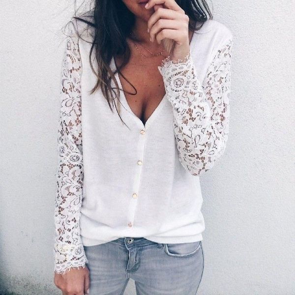 women's arrival autumn long sleeve blouse elegant women loose casual shirt 2018 new lace sleeve v-neck solid color blouse1, White
women's arrival autumn long sleeve blouse elegant women loose casual shirt 2018 new lace sleeve v-neck solid color blouse1, White