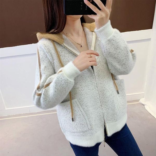women's knits & tees women 2021 autumn winter fashion knit cardigan outwears female imitation mink velvet coat ladies loose hooded jack, White
women's knits & tees women 2021 autumn winter fashion knit cardigan outwears female imitation mink velvet coat ladies loose hooded jack, White