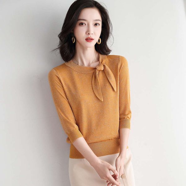 2020 summer new mid sleeve round neck bright silk ribbon temperament t-shirt blouse thin, White;black
2020 summer new mid sleeve round neck bright silk ribbon temperament t-shirt blouse thin, White;black