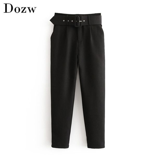 office lady black suit pants with belt women high waist solid long trousers fashion pockets pants trousers pantalones 201031, Black;white
office lady black suit pants with belt women high waist solid long trousers fashion pockets pants trousers pantalones 201031, Black;white