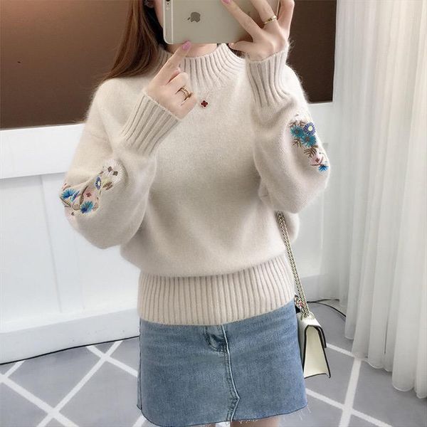 turtleneck sweater women long sleeve warm sweaters embroidered knitted pullover autumn winter round neck knitting pollovers, White;black
turtleneck sweater women long sleeve warm sweaters embroidered knitted pullover autumn winter round neck knitting pollovers, White;black