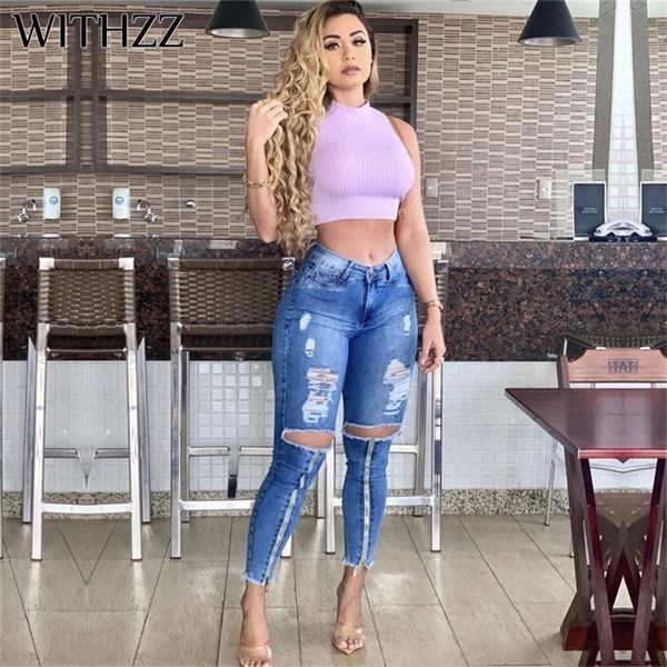 withzz spring autumn hole denim pants middle waist trousers torn pencil pants women's ripped jeans 201223, Blue
withzz spring autumn hole denim pants middle waist trousers torn pencil pants women's ripped jeans 201223, Blue