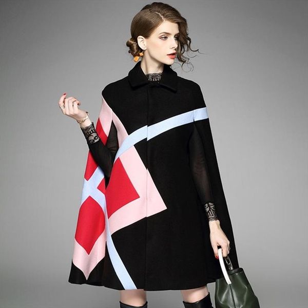 oversize runway women cloak tweed outerwear autumn winter batwing sleeve patchwork wool blends poncho cape loose coat, Black
oversize runway women cloak tweed outerwear autumn winter batwing sleeve patchwork wool blends poncho cape loose coat, Black