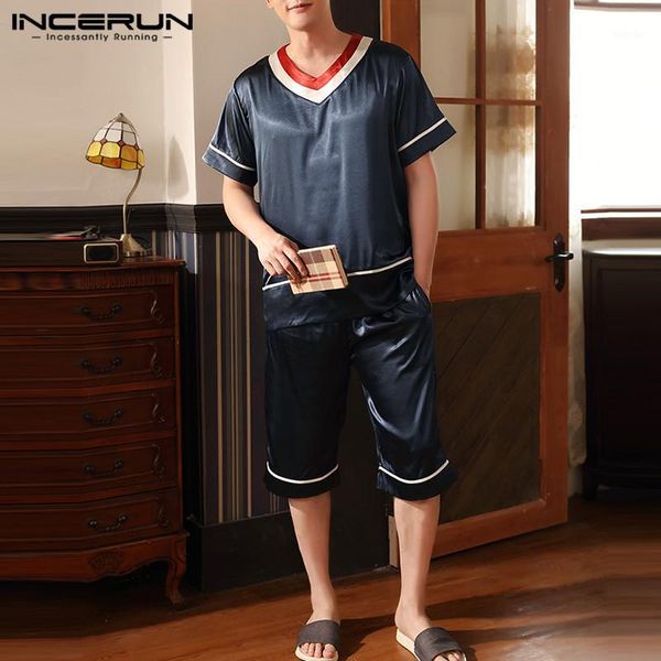summer men pajamas sets soft homewear patchwork short sleeve v neck sleepwear shorts breathable men nightwear suit s-5xl incerun1, Black;brown
summer men pajamas sets soft homewear patchwork short sleeve v neck sleepwear shorts breathable men nightwear suit s-5xl incerun1, Black;brown