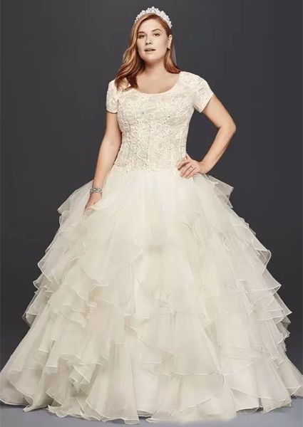 gorgeous short sleeve corset a line wedding dress scoop neck ruffle organza skirt floor length puffy country garden wedding gowns plus size, White
gorgeous short sleeve corset a line wedding dress scoop neck ruffle organza skirt floor length puffy country garden wedding gowns plus size, White