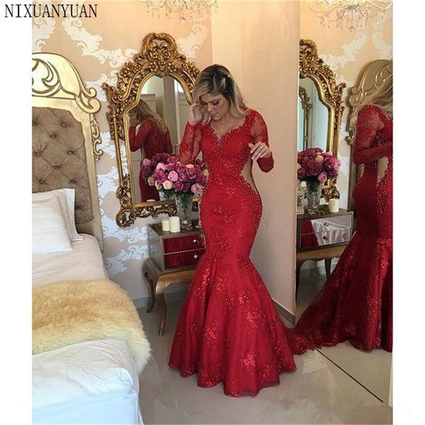 red 2020 prom dresses mermaid v-neck long sleeves pearls lace party maxys long prom gown evening dresses robe de soiree, Black
red 2020 prom dresses mermaid v-neck long sleeves pearls lace party maxys long prom gown evening dresses robe de soiree, Black