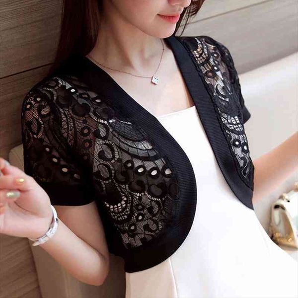 summer embroidery mesh crochet lace jacket embellished cape short sleeve v collar women cardigan short femme bolero coat, White
summer embroidery mesh crochet lace jacket embellished cape short sleeve v collar women cardigan short femme bolero coat, White