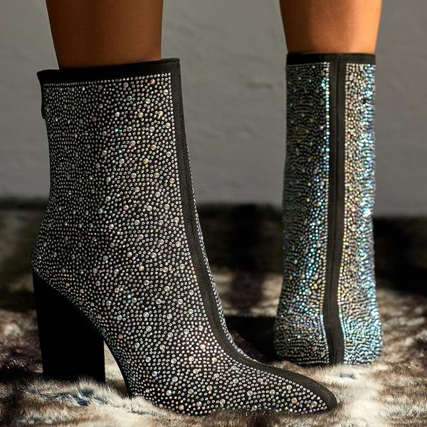 boots women bling thick high heels ladies shoes pointed crystal female booties party fashion woman, Black
boots women bling thick high heels ladies shoes pointed crystal female booties party fashion woman, Black