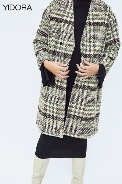 women's wool & blends stylish 2021 women long sleeve v-neck checked tweed coat with front pockets - ladies double-breasted plaid outerw, Black
women's wool & blends stylish 2021 women long sleeve v-neck checked tweed coat with front pockets - ladies double-breasted plaid outerw, Black