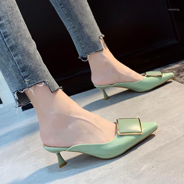 slippers metal button patent leather mules shoes women pointed toe high heel summer fashion office closed 20211, Black
slippers metal button patent leather mules shoes women pointed toe high heel summer fashion office closed 20211, Black