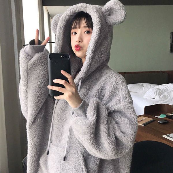 bella philosophy women hoodies pullover girl winter warm loose solid bear ear outerwear coat cute casual long sleeve coat lj201102, Black
bella philosophy women hoodies pullover girl winter warm loose solid bear ear outerwear coat cute casual long sleeve coat lj201102, Black