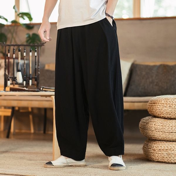 wqexc chinese band linen long loose pants leg fat plus size straight elastic lantern pantstrousers lantern wide style casual cotton and line, Blue
wqexc chinese band linen long loose pants leg fat plus size straight elastic lantern pantstrousers lantern wide style casual cotton and line, Blue