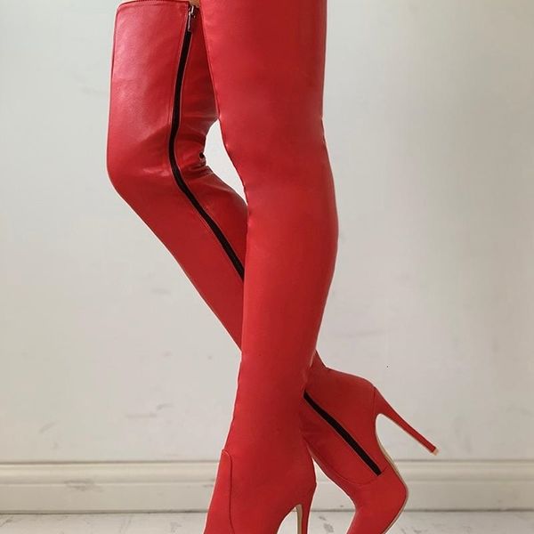 sole zipper knee-high thin leather red long boots high heel over knee pointed toe party shoes, Black
sole zipper knee-high thin leather red long boots high heel over knee pointed toe party shoes, Black