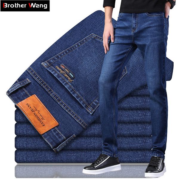 2020 autumn and winter new men's slim business jeans fashion casual blue black denim trousers male brand pants q0105, Black;white
2020 autumn and winter new men's slim business jeans fashion casual blue black denim trousers male brand pants q0105, Black;white