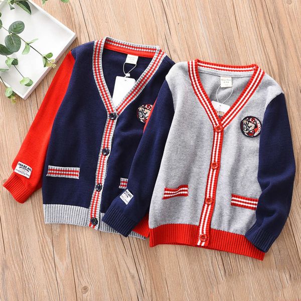 wear embroidery 2021 bear spring new boys' and girls' cardigan children's v-neck color matching casual sweater, Blue 
wear embroidery 2021 bear spring new boys' and girls' cardigan children's v-neck color matching casual sweater, Blue