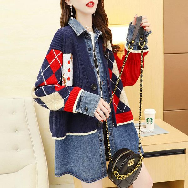 superaen 2020 denim patchwork sweater cardigan women's denim autumn and winter loose fake two piece knitted jacket, White
superaen 2020 denim patchwork sweater cardigan women's denim autumn and winter loose fake two piece knitted jacket, White