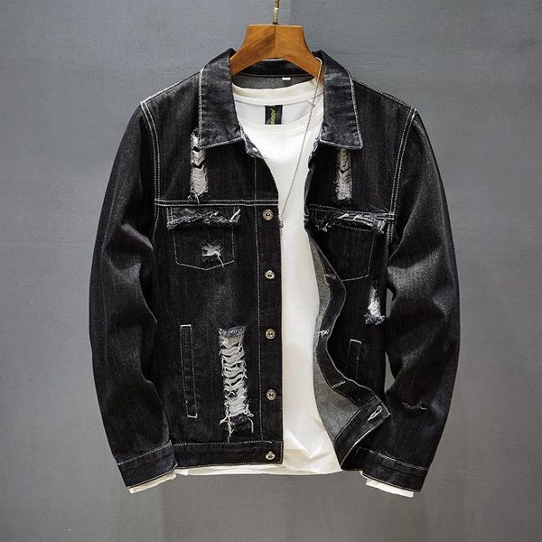 men ripped denim jacket streetwear hip hop black outerwear fashion embroidery slim fit coat, Black;brown
men ripped denim jacket streetwear hip hop black outerwear fashion embroidery slim fit coat, Black;brown