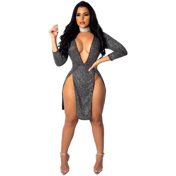 casual dresses plunging v neck 3/4 sleeve bodycon mini dress test ladies front split out night club party performance outfits, Black;gray
casual dresses plunging v neck 3/4 sleeve bodycon mini dress test ladies front split out night club party performance outfits, Black;gray