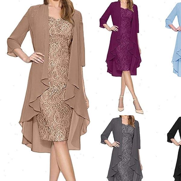 summer 2021 womens fashion two pieces charming solid color mother of the bride lace o neck cardigan solid dresses 5s, Black;gray
summer 2021 womens fashion two pieces charming solid color mother of the bride lace o neck cardigan solid dresses 5s, Black;gray