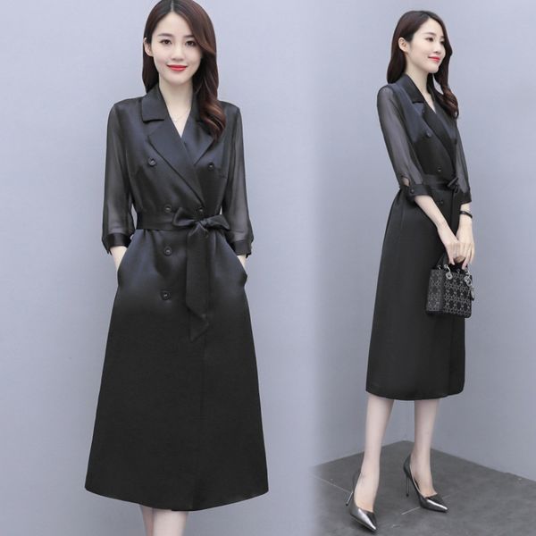 acetate satin women's spring autumn 2020 with waistline and knee length skirt dress dresswindbreaker dressand windbreaker coat dress jc, Gray 
acetate satin women's spring autumn 2020 with waistline and knee length skirt dress dresswindbreaker dressand windbreaker coat dress jc, Gray
