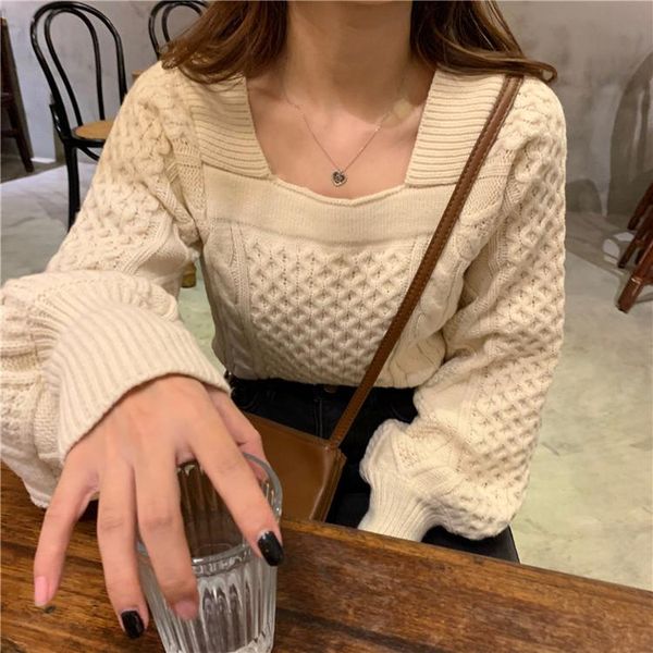 women's sweaters knitted sweater women 2021 square collar pullovers korean chic puff sleeve jumper sweet pull femme, White;black
women's sweaters knitted sweater women 2021 square collar pullovers korean chic puff sleeve jumper sweet pull femme, White;black