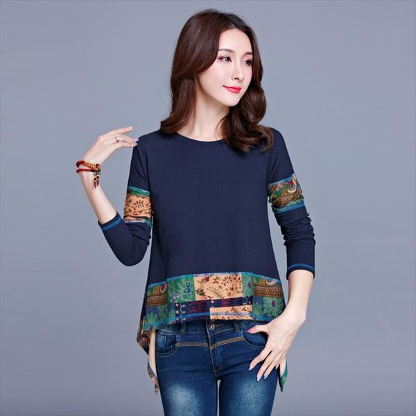 kyqiao women 2020 plus size women clothing mexico style ethnic design long sleeve o neck navy blue print patchwork t shirt, White
kyqiao women 2020 plus size women clothing mexico style ethnic design long sleeve o neck navy blue print patchwork t shirt, White