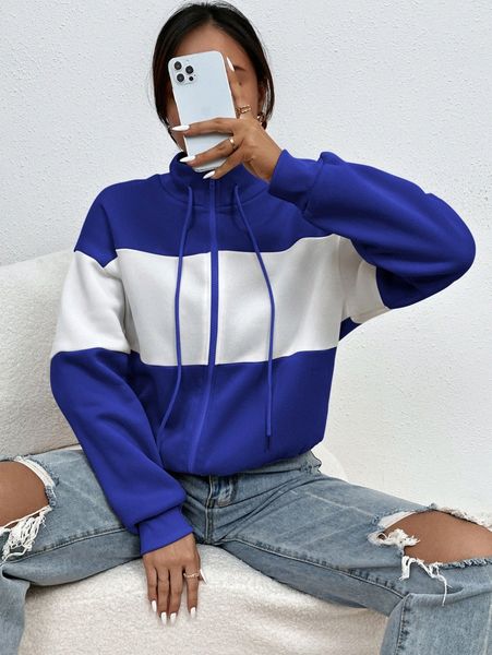 colorblock zipper up drawstring sweatshirt f5wo#, White;black
colorblock zipper up drawstring sweatshirt f5wo#, White;black