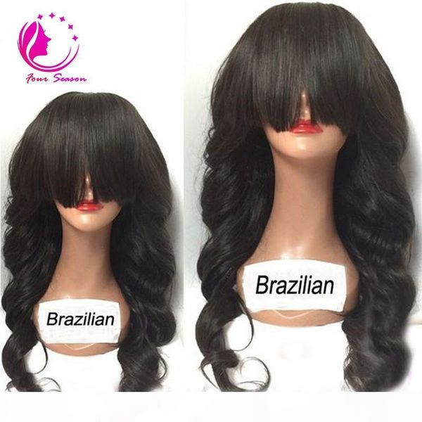 brazilian full lace human hair wigs for black women body wave lace front human hair wigs glueless full lace wigs with full bangs, Black;brown