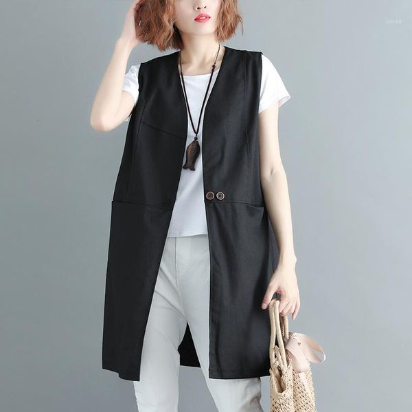 loose sleeveless vest v-neck black solid diablement fort medium length thin spring 2019 korean office lady1, Black;white
loose sleeveless vest v-neck black solid diablement fort medium length thin spring 2019 korean office lady1, Black;white