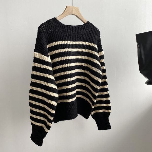 i85m4 canggu wood autumn winter 2020 tri color stripe contrast women's sweater loose round neck long sleeve korean pulloversweater pull, White;black
i85m4 canggu wood autumn winter 2020 tri color stripe contrast women's sweater loose round neck long sleeve korean pulloversweater pull, White;black