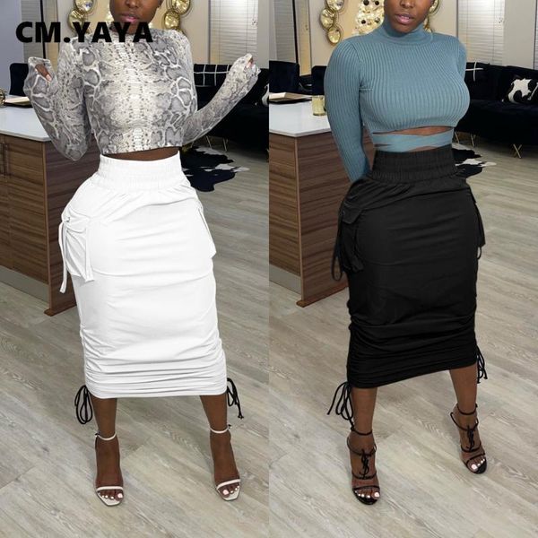 cm.yaya women high waist pocket side string draped bodycon midi skirts for streetwear skirt, Black
cm.yaya women high waist pocket side string draped bodycon midi skirts for streetwear skirt, Black