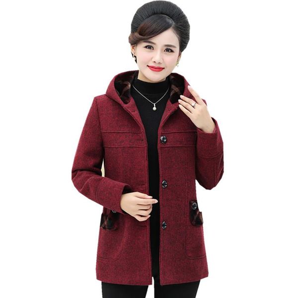 women's wool & blends middle-aged and elderly coat autumn winter blended woolen coats mid-length single-breasted hooded outwear k809, Black
women's wool & blends middle-aged and elderly coat autumn winter blended woolen coats mid-length single-breasted hooded outwear k809, Black