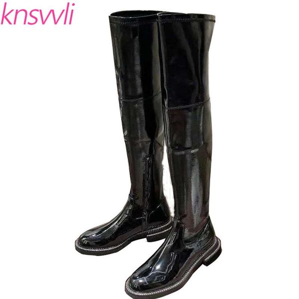 boots chain decor flat women black leather stretch thigh high woman round toe knight over the knee brand shoes
boots chain decor flat women black leather stretch thigh high woman round toe knight over the knee brand shoes