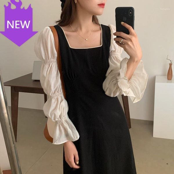 sleeve female fashion elegant women dresses square collar long-sleeves gentle french long patchwork1, Black;gray
sleeve female fashion elegant women dresses square collar long-sleeves gentle french long patchwork1, Black;gray