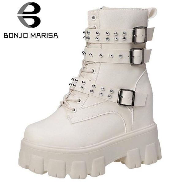 boots bonjomarisa female fashion punk ankle mortocycle platform brand buckle wedges lace up women winter shoes woman, Black 
boots bonjomarisa female fashion punk ankle mortocycle platform brand buckle wedges lace up women winter shoes woman, Black