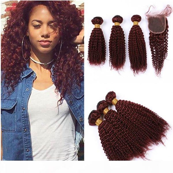 #99j wine red peruvian curly human hair 3bundles and closure kinkys curly burgundy red virgin hair weaves double wefts with lace closure 4x4, Black;brown
#99j wine red peruvian curly human hair 3bundles and closure kinkys curly burgundy red virgin hair weaves double wefts with lace closure 4x4, Black;brown