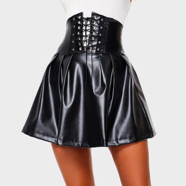women pleated pu leather skirt high waist lace up black zipper casual bandage party mini skirts 2020 black vintage punk1
women pleated pu leather skirt high waist lace up black zipper casual bandage party mini skirts 2020 black vintage punk1