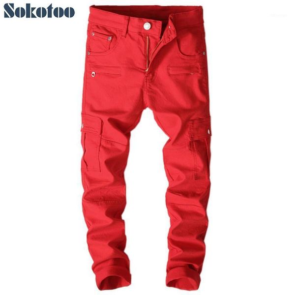 men's jeans sokotoo men's red patchwork pockets cargo slim fit stretch denim pencil pants1, Blue
men's jeans sokotoo men's red patchwork pockets cargo slim fit stretch denim pencil pants1, Blue